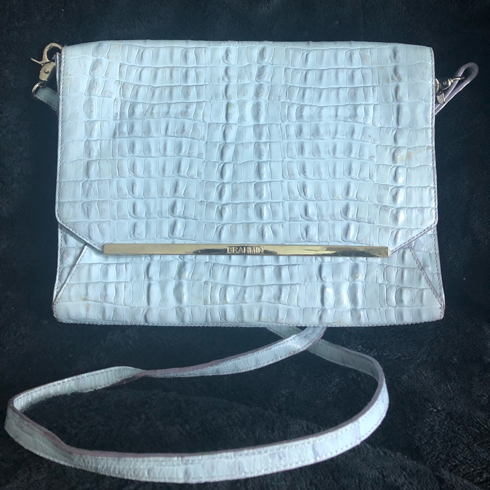 Brahmin Alligator Embossed Baby Blue Clutch Bag